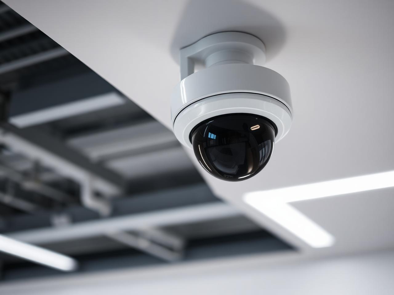 Professional dome security camera installed on a commercial ceiling