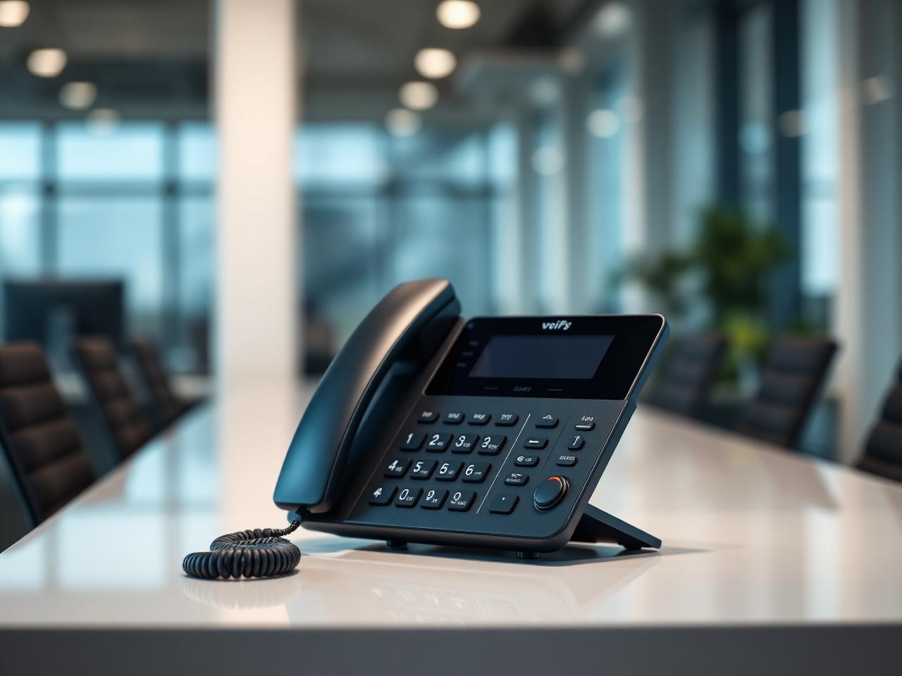 Modern VoIP desk phone on an office desk